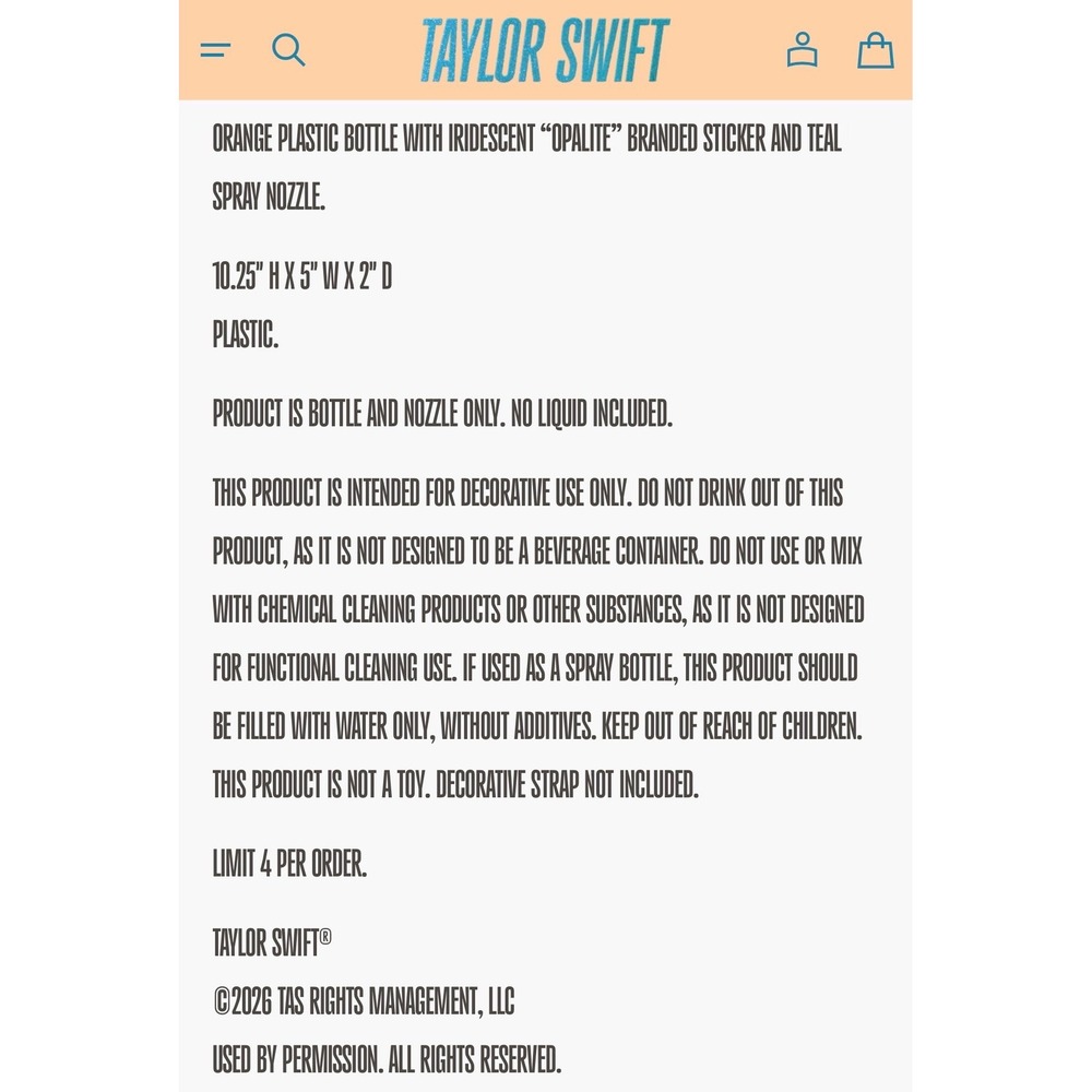 Taylor Swift Summer Merch Opalite Spray Bottle Orange Teal Holographic New - Picture 4 of 7